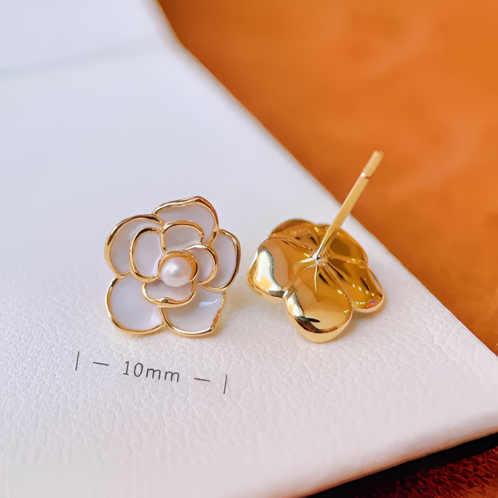 Pearl Bloom Earrings - Elegant Floral Dangle Earrings with Gold Accents & Pearl Center