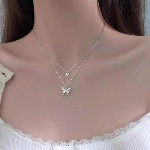 Silver Layered Butterfly Pendant Necklace for Women – Dainty & Elegant Jewelry