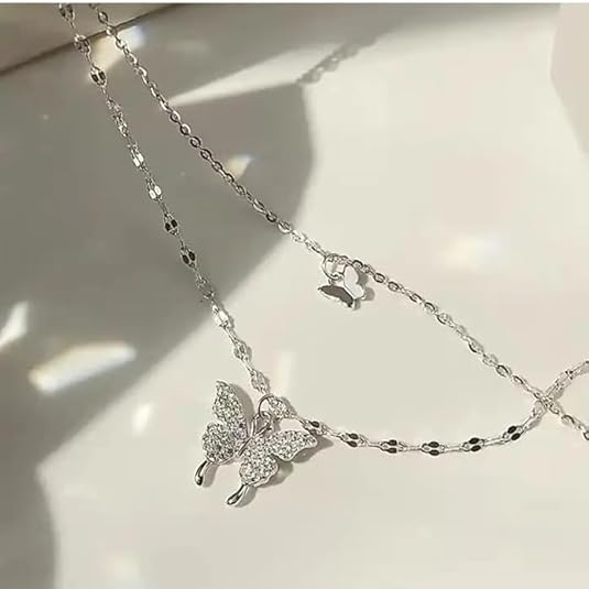 Silver Layered Butterfly Pendant Necklace for Women – Dainty & Elegant Jewelry
