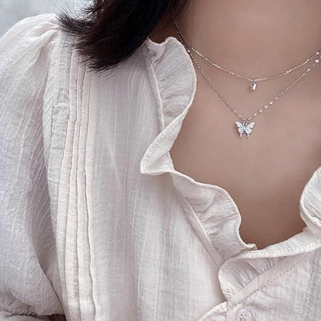 Silver Layered Butterfly Pendant Necklace for Women – Dainty & Elegant Jewelry