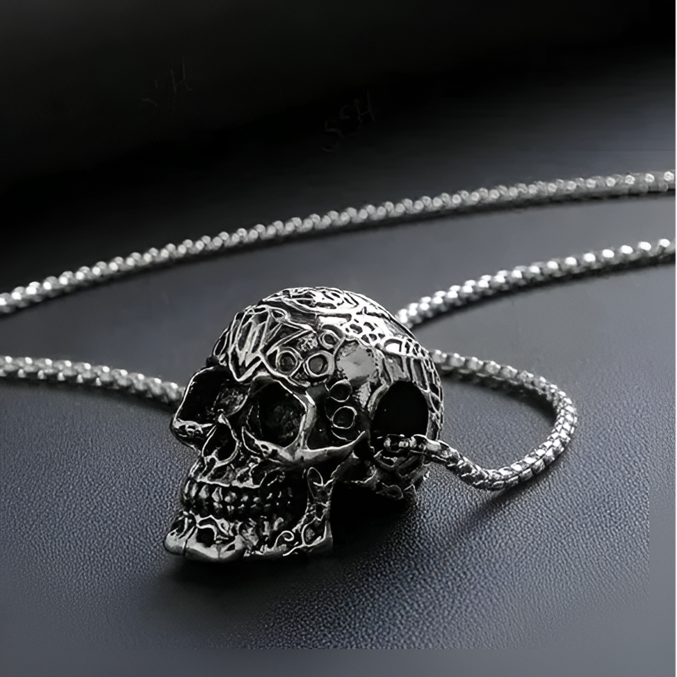 Gothic Skull King Pendant Necklace for Men – Bold Stainless Steel Chain | SAHARA SPARKLE