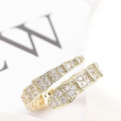 Gold snake ring with crystal pave detail