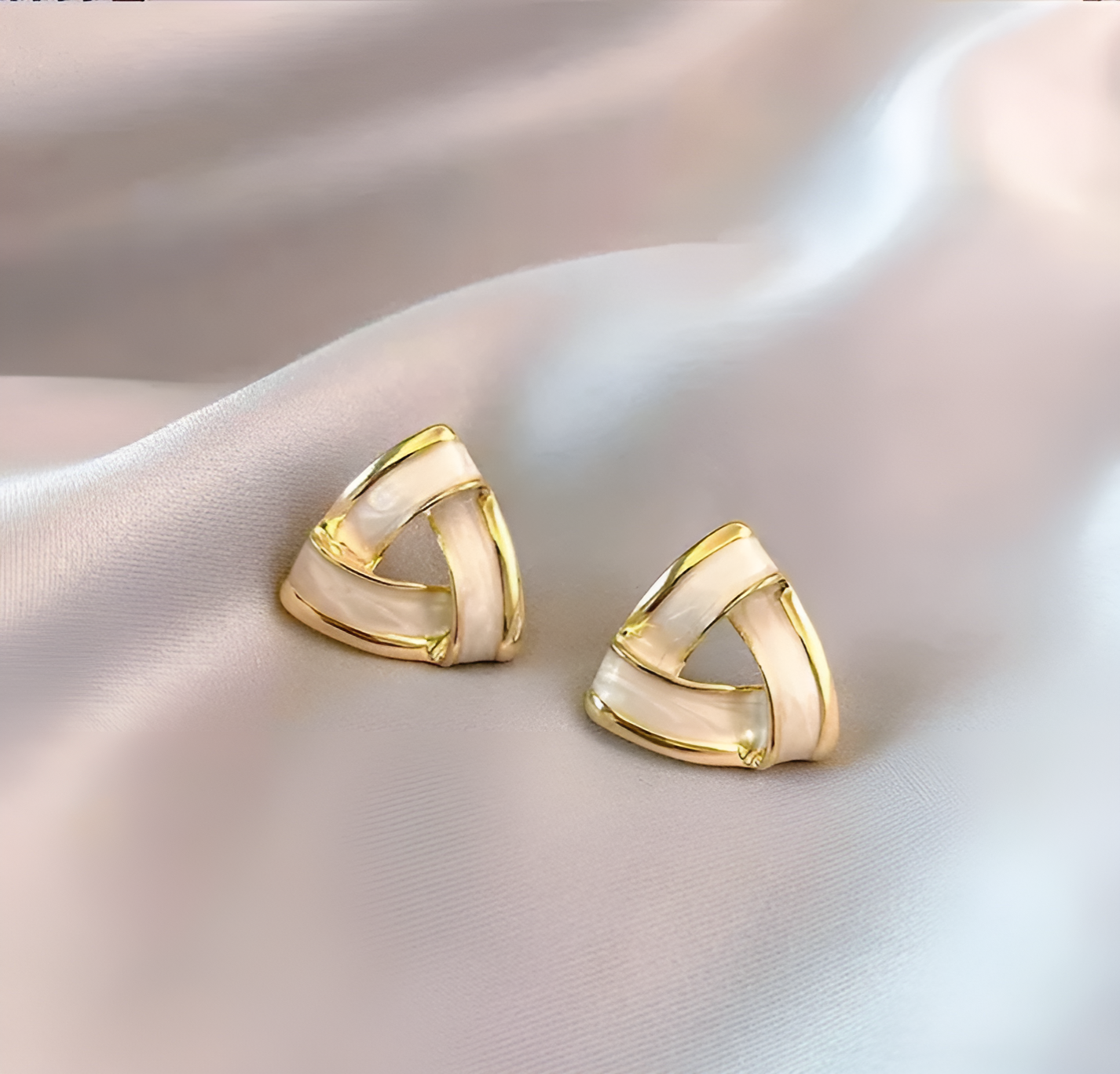 NEZE White Triangle Stud Earrings - Geometric Pearl-Like Finish | SAHARA SPARKLE