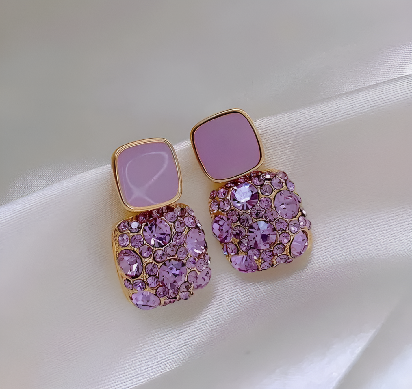 Purple enamel & crystal square drop earrings | SAHARA SPARKLE
