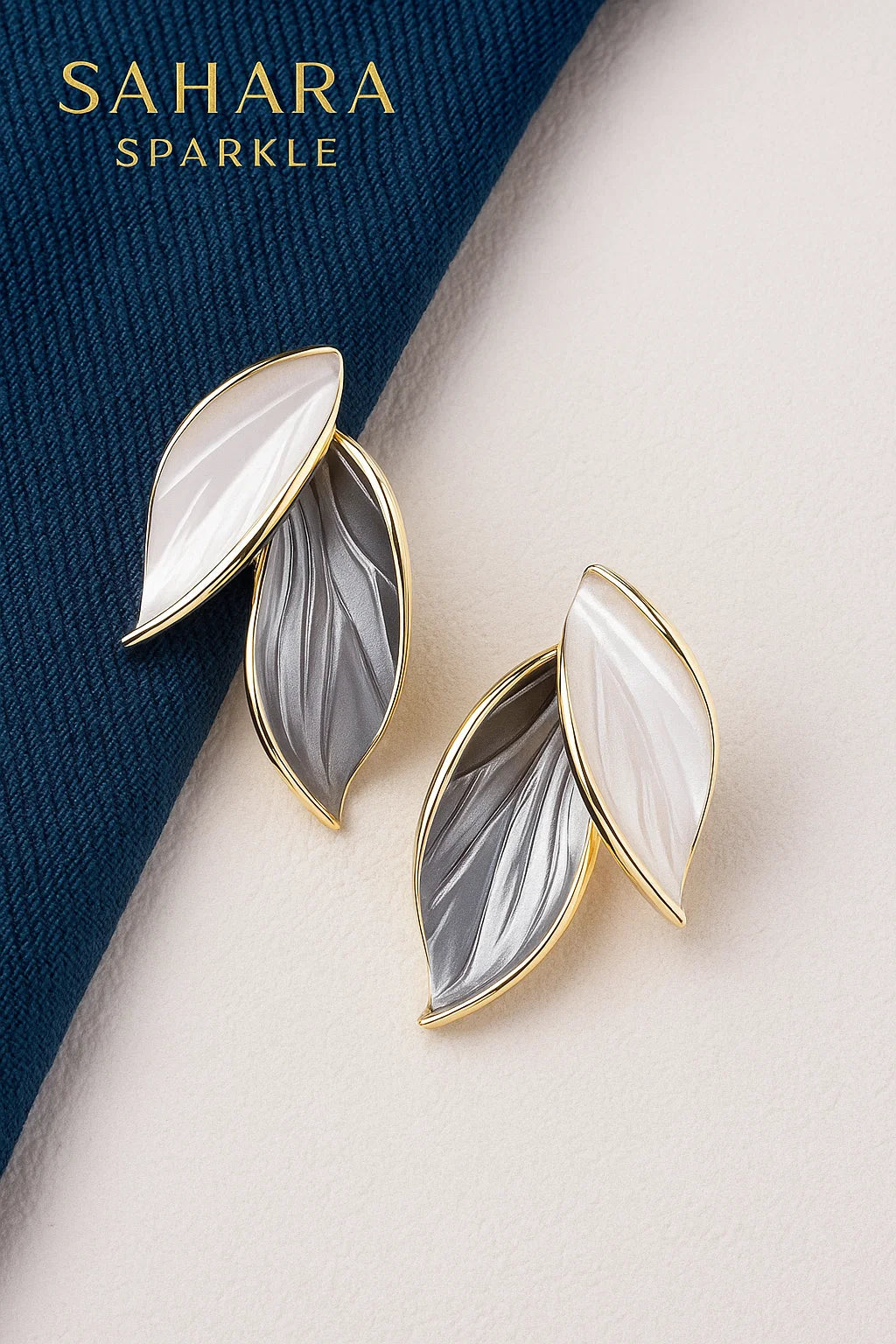 Dual-Tone Enamel Leaf Stud Earrings – Elegant Minimalist Jewelry for Women | SAHARA SPARKLE