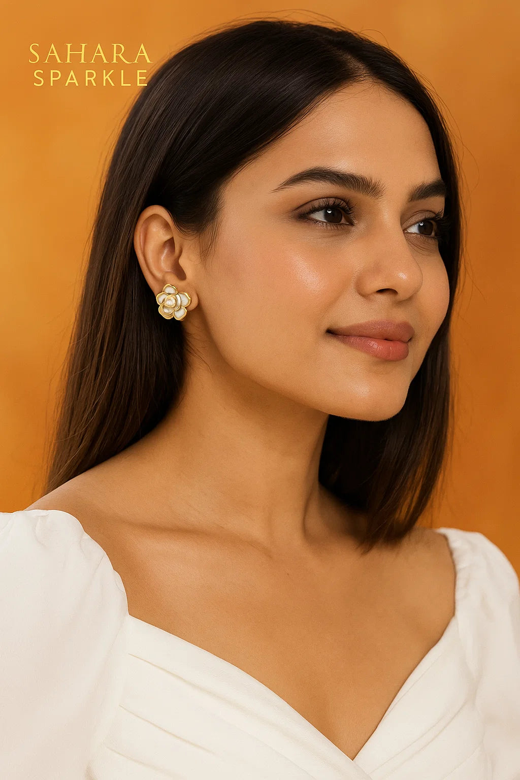 Pearl Bloom Earrings - Elegant Floral Dangle Earrings with Gold Accents & Pearl Center