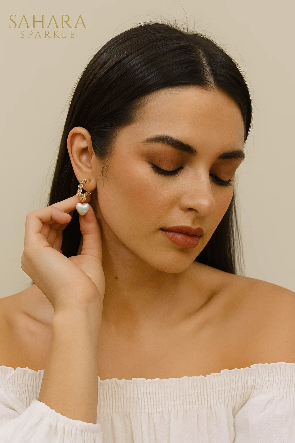 Twisted Hoop Earrings with Pearl Heart Drops – Statement Dangle Studs, Heart Charm Jewelry | SAHARA SPARKLE