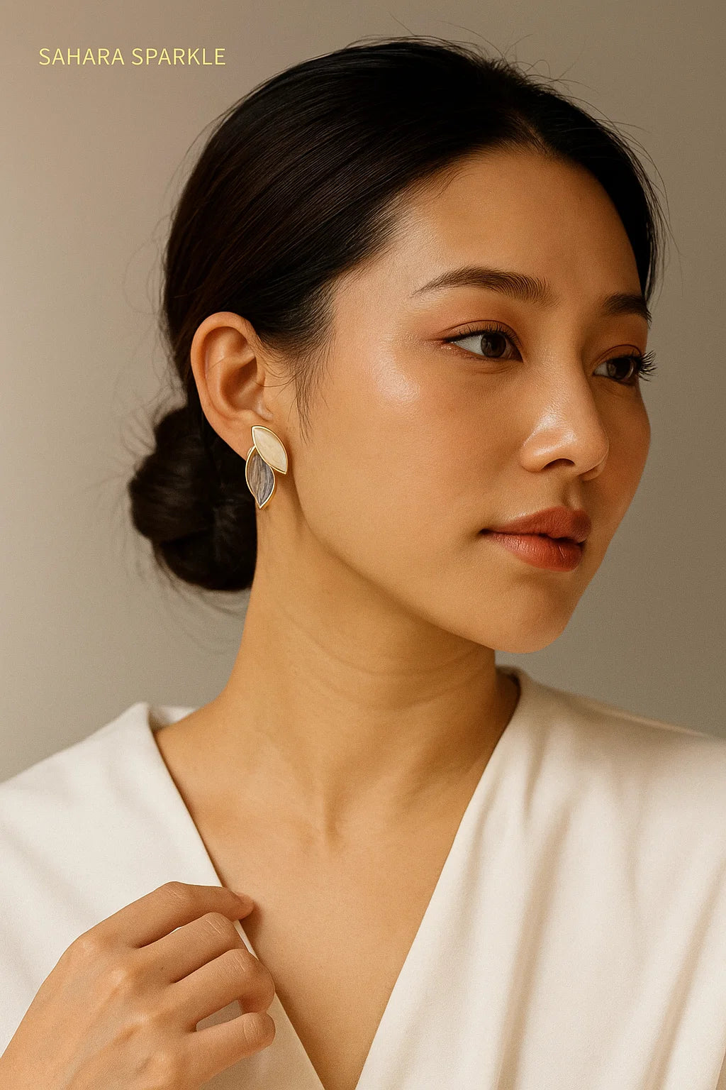 Dual-Tone Enamel Leaf Stud Earrings – Elegant Minimalist Jewelry for Women | SAHARA SPARKLE