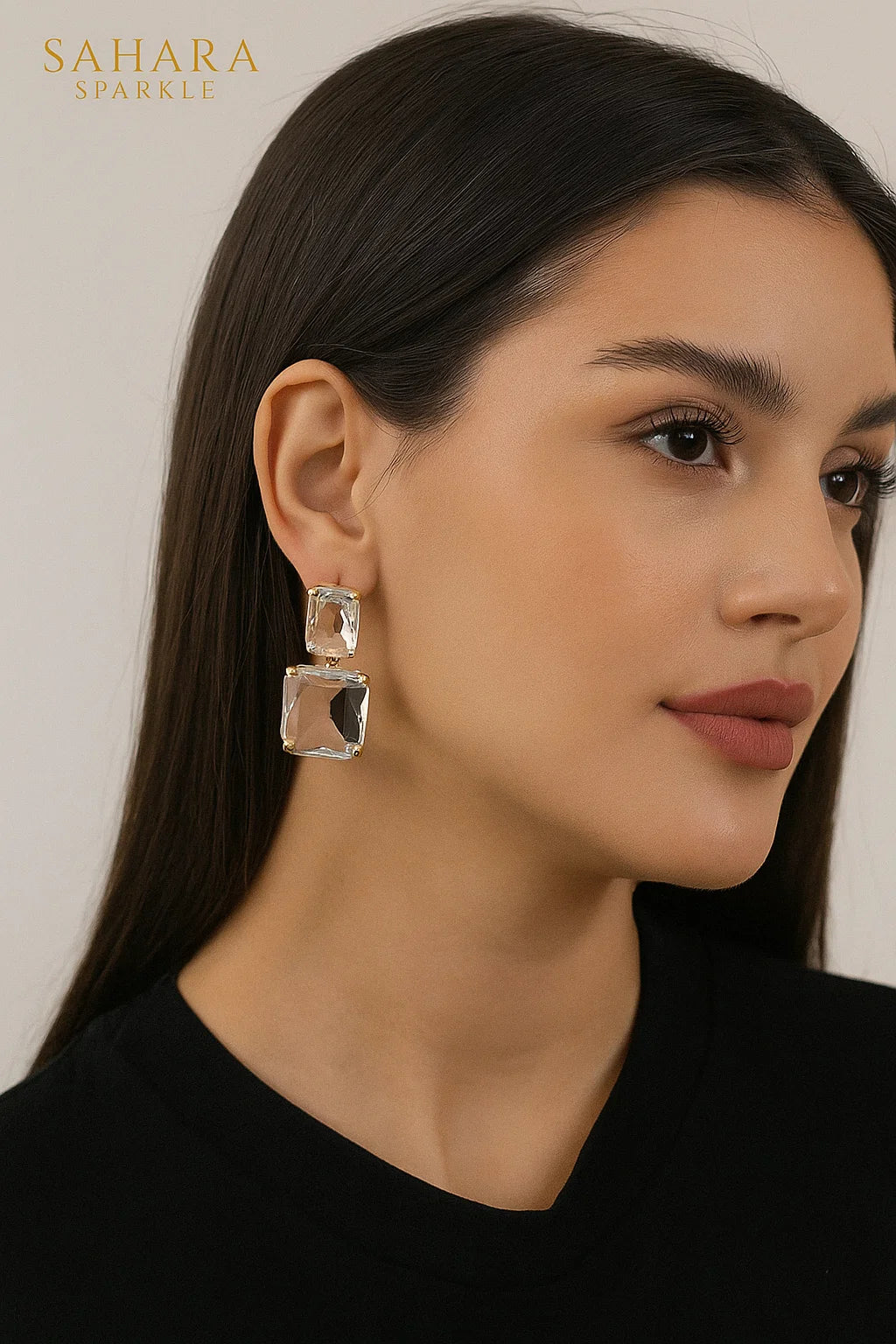 Crystal Drop Earrings - Elegant Emerald & Cushion Cut - Affordable Luxury | SAHARA SPARKLE