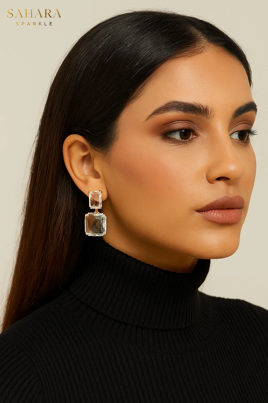 Crystal Drop Earrings - Elegant Emerald & Cushion Cut - Affordable Luxury | SAHARA SPARKLE