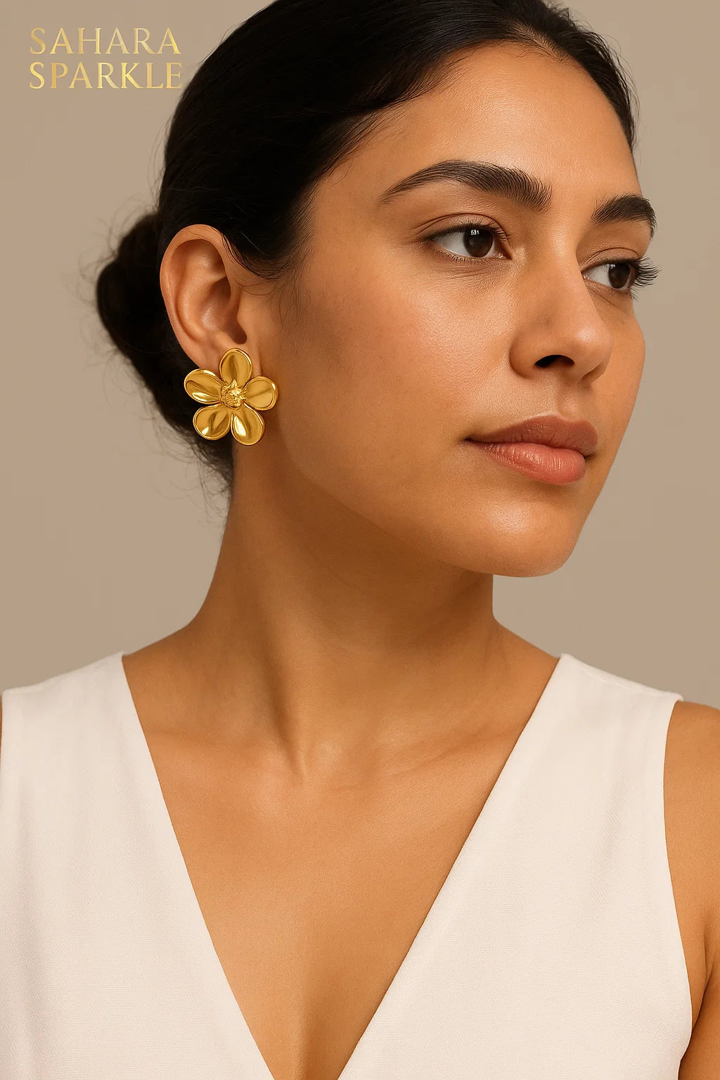 Gold Floral Stud Earrings – Elegant Flower Design Lightweight Statement Jewelry | SAHARA SPARKLE