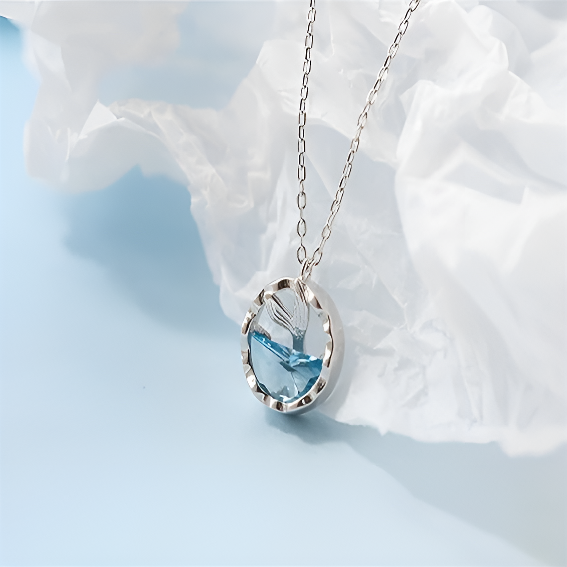 Wave Tail Pendant Necklace – Blue Crystal Mermaid-Inspired Jewelry for Women