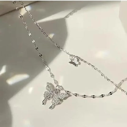 Silver Layered Butterfly Pendant Necklace for Women – Dainty & Elegant Jewelry