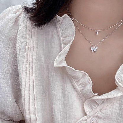 Silver Layered Butterfly Pendant Necklace for Women – Dainty & Elegant Jewelry