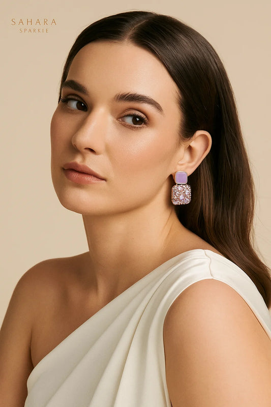 Purple enamel & crystal square drop earrings | SAHARA SPARKLE
