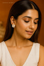 Pearl Bloom Earrings - Elegant Floral Dangle Earrings with Gold Accents & Pearl Center