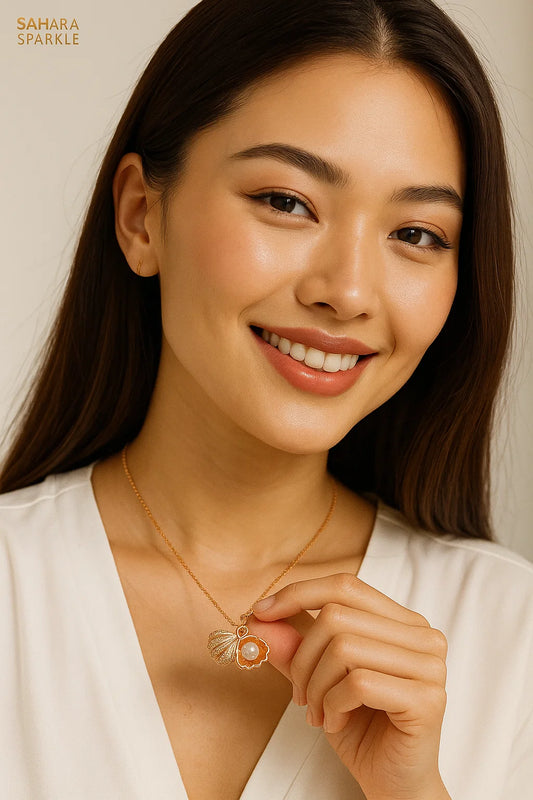Seashell Pearl Pendant Necklace – Dainty Beach-Inspired Statement Jewelry | SAHARA SPARKLE