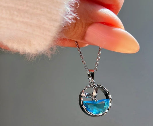 Wave Tail Pendant Necklace – Blue Crystal Mermaid-Inspired Jewelry for Women